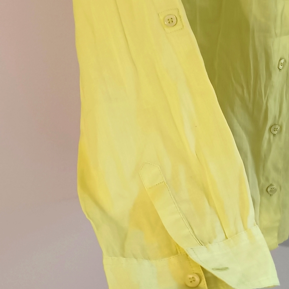 Chico's Size 1 Lemon Green Women Roll Up Sleeves  Ramie Linen&Cotton Blend Shirt - Picture 9 of 16